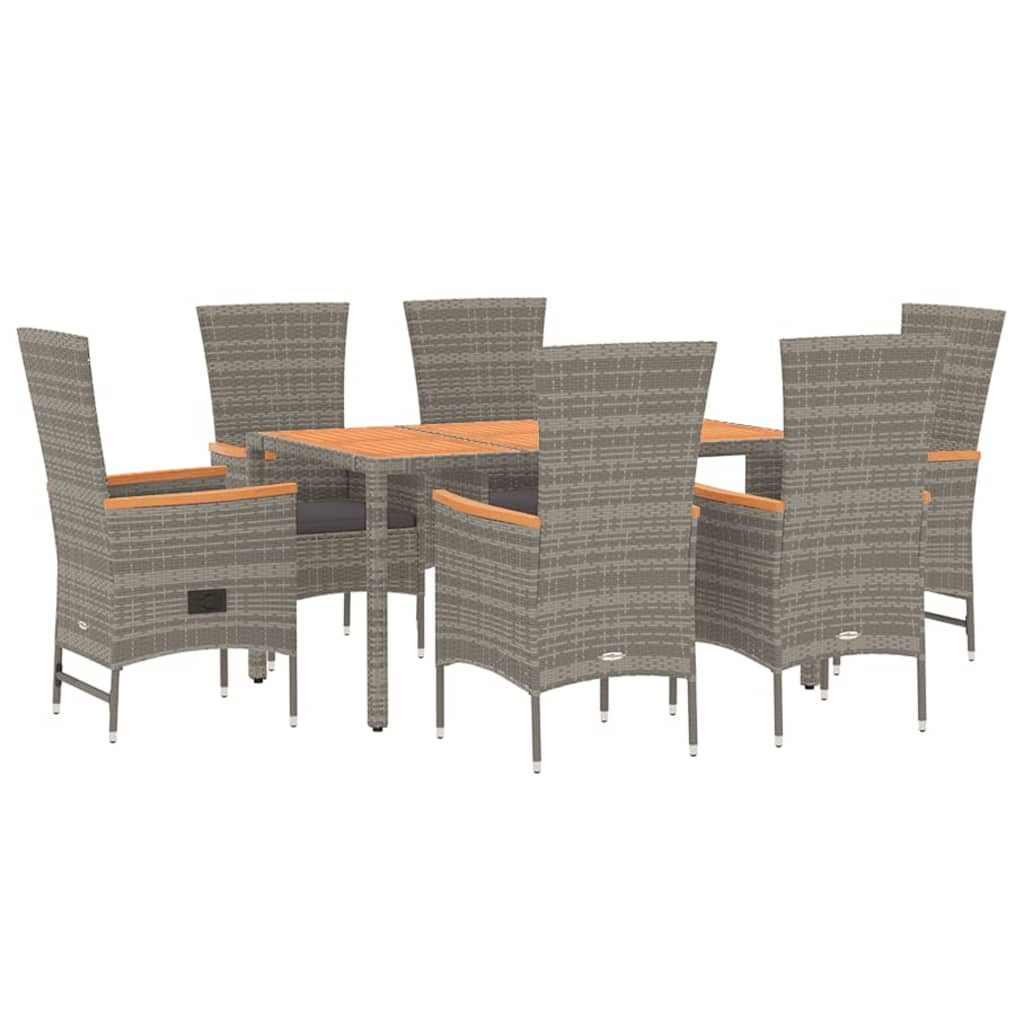 7 Pcs conjunto de jantar p/ jardim c/ almofadões vime PE cinza