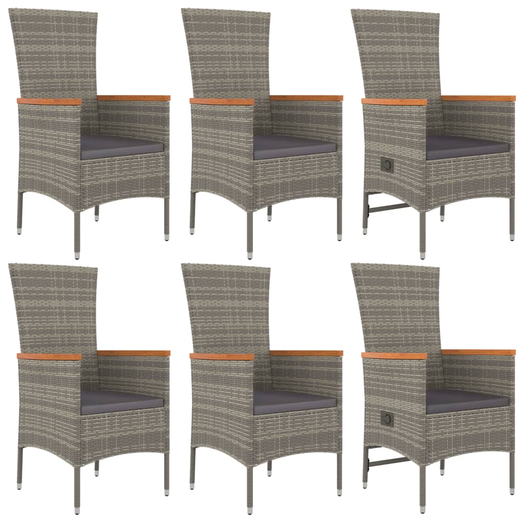 7 Pcs conjunto de jantar p/ jardim c/ almofadões vime PE cinza