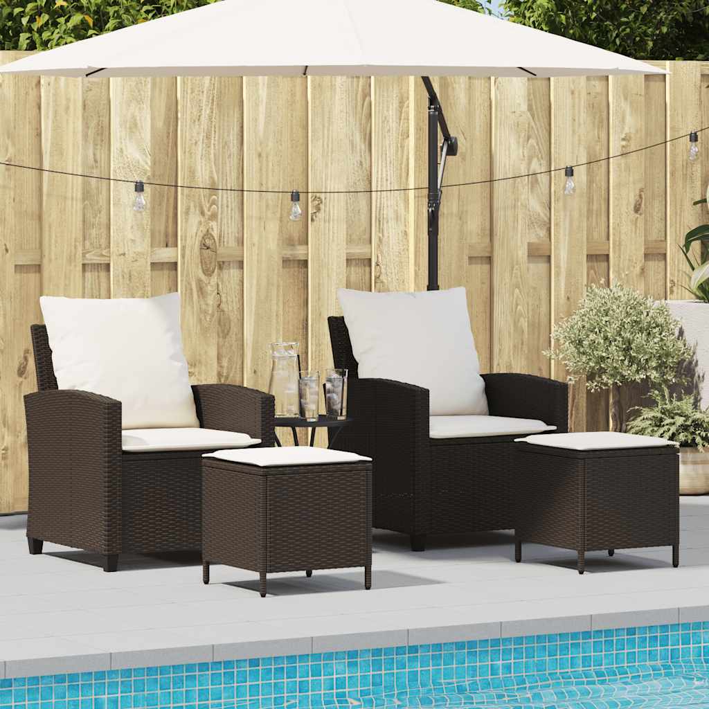 4 Pcs conjunto sofás de jardim c/ almofadões vime PE castanho