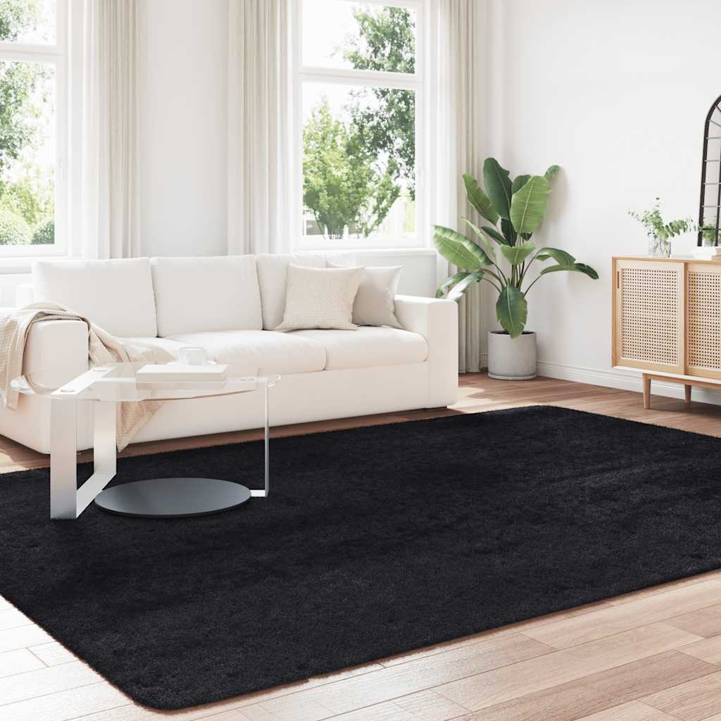 Tapete shaggy de pelo alto navarra 240x340 cm poliéster preto