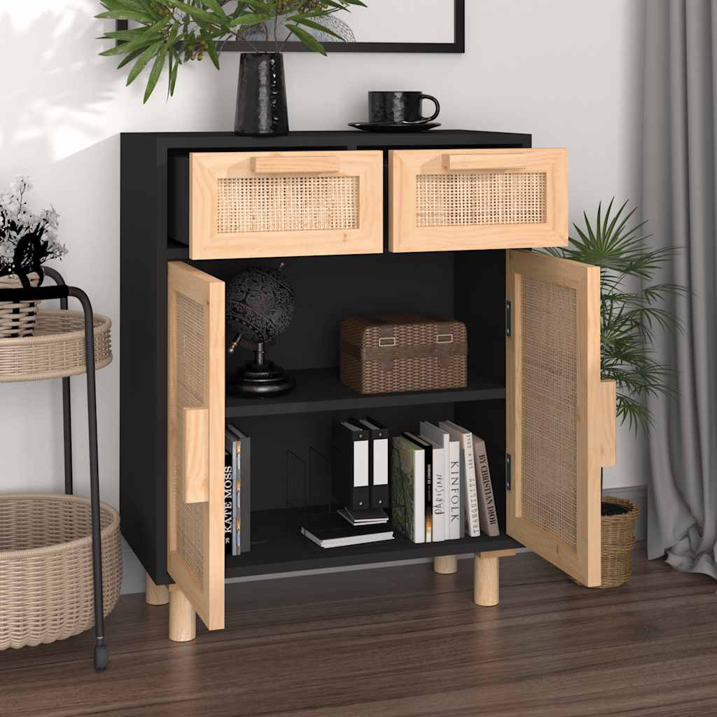 Aparador 60x30x75 cm pinho maciço/vime natural preto