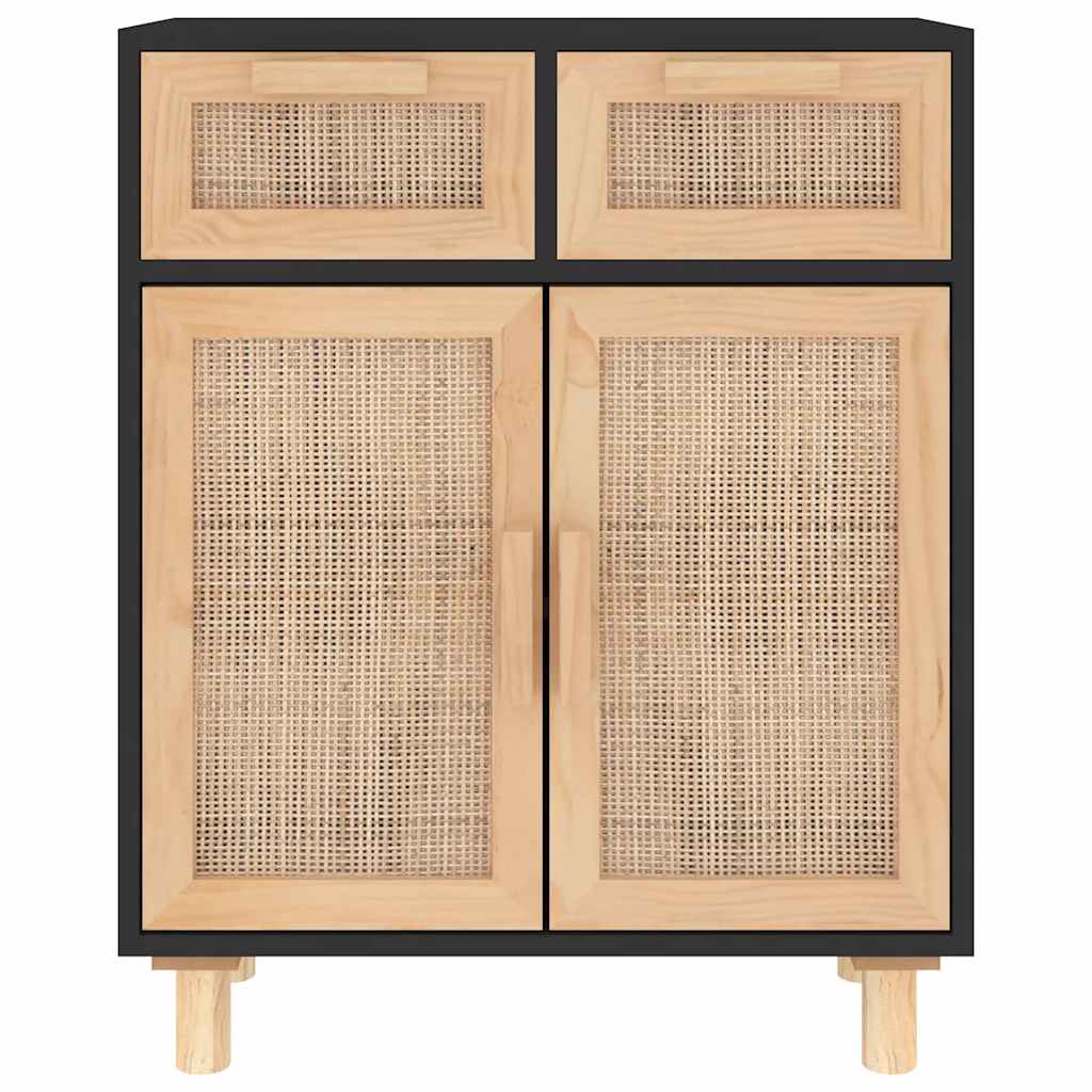 Aparador 60x30x75 cm pinho maciço/vime natural preto