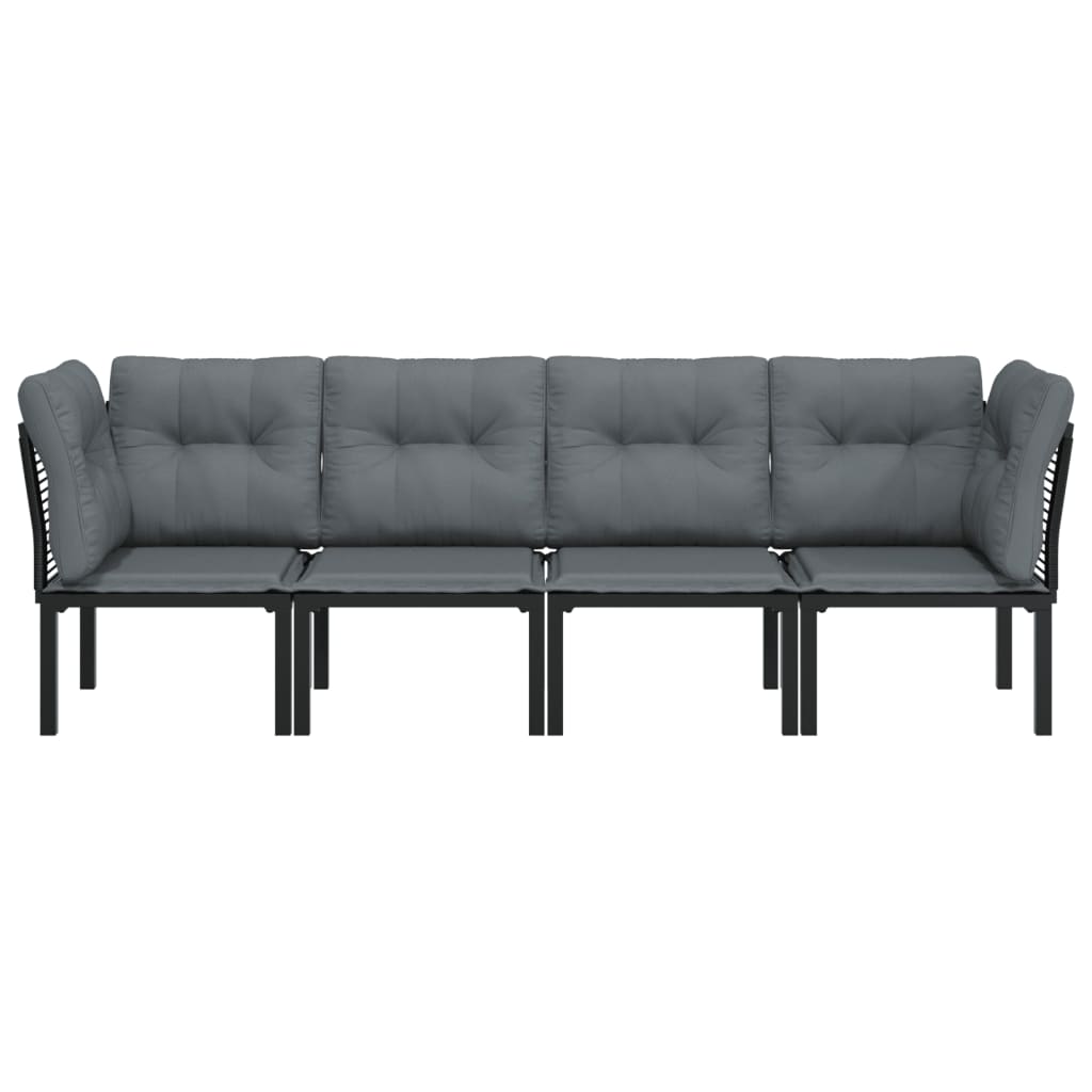 4 Pcs conjunto lounge de jardim vime PE preto e cinzento