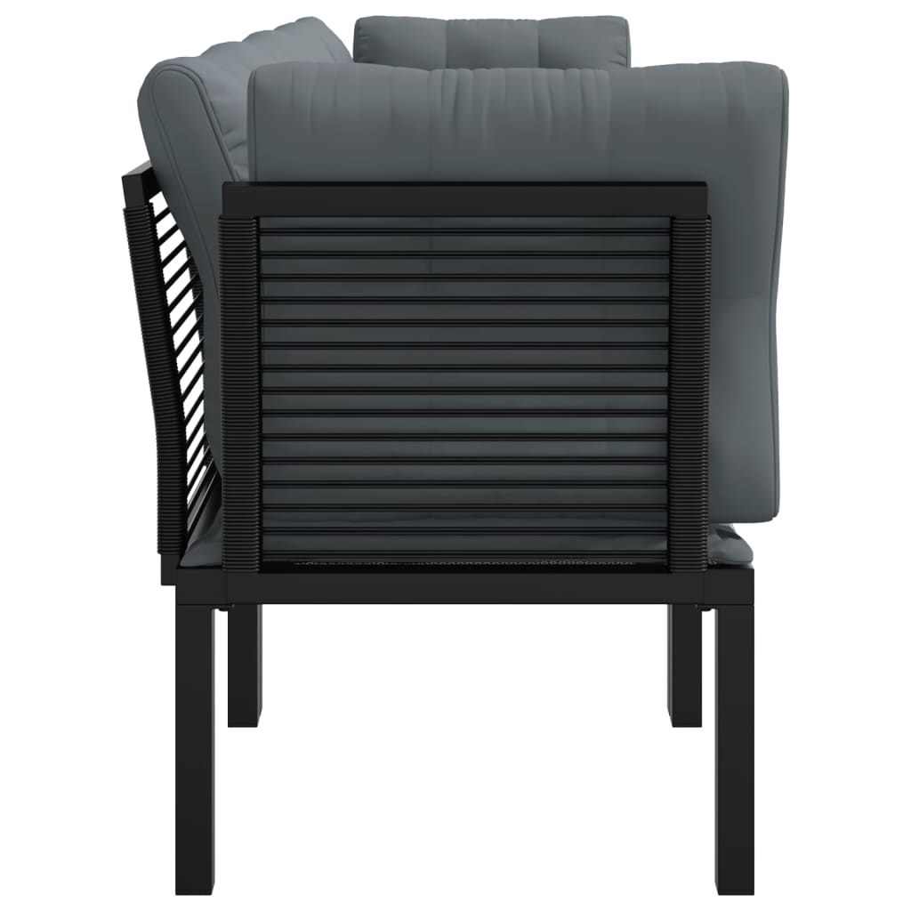 4 Pcs conjunto lounge de jardim vime PE preto e cinzento