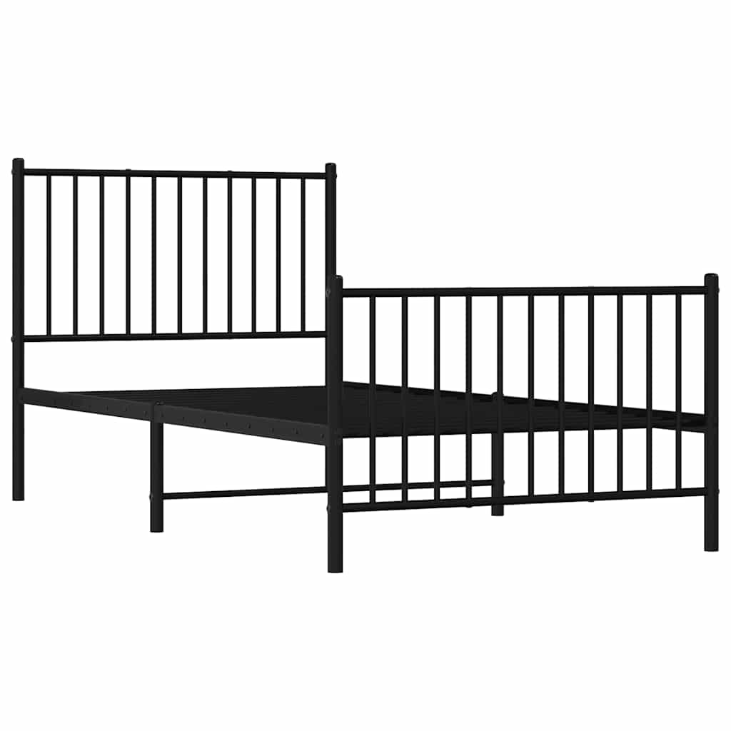 Estrutura de cama com cabeceira e pés 90x190 cm metal preto