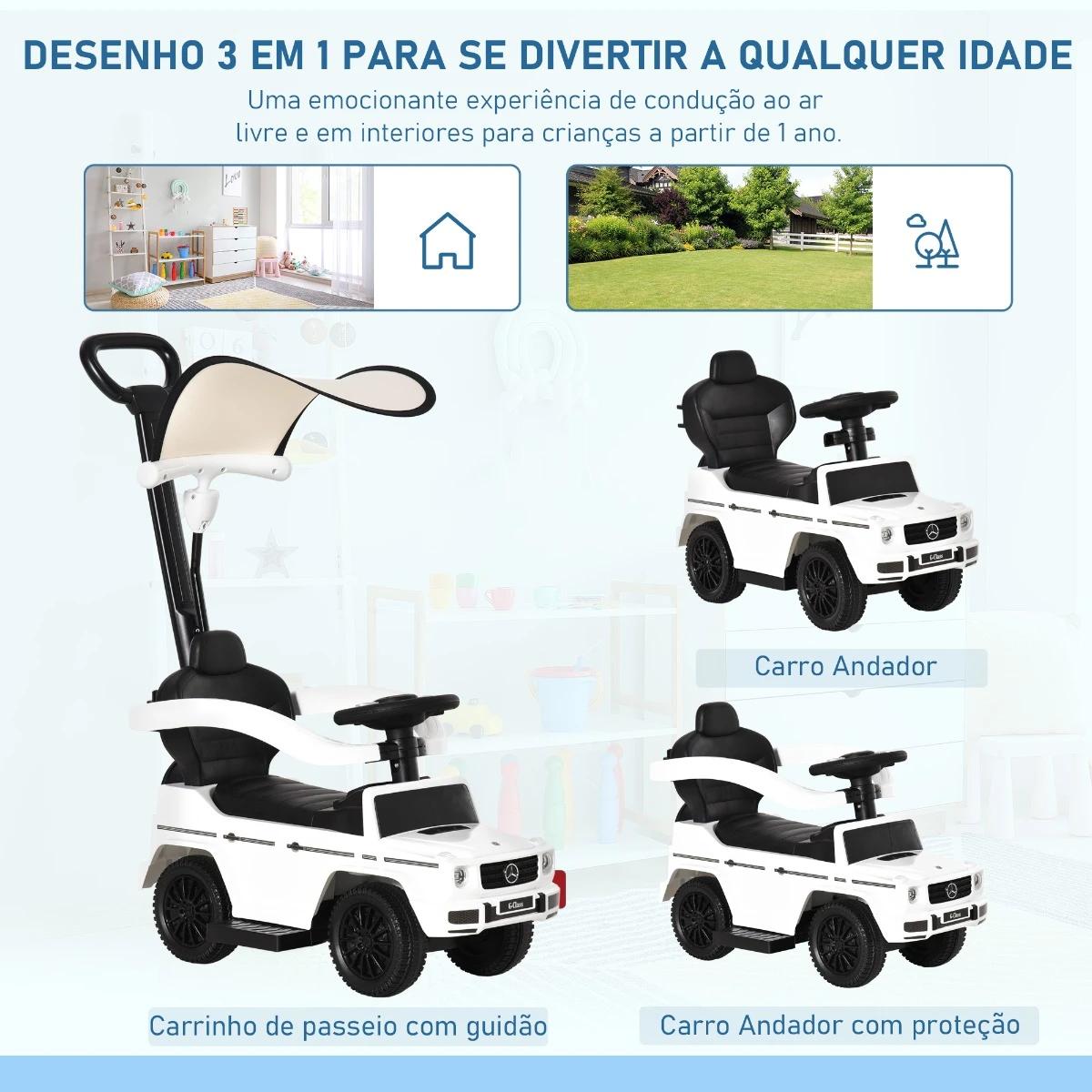 Carro de Passeio Carro Andador para Crianças acima de 12 Meses Mercedes G350 com Buzina Capô Removível Encosto e Suporte de Prot