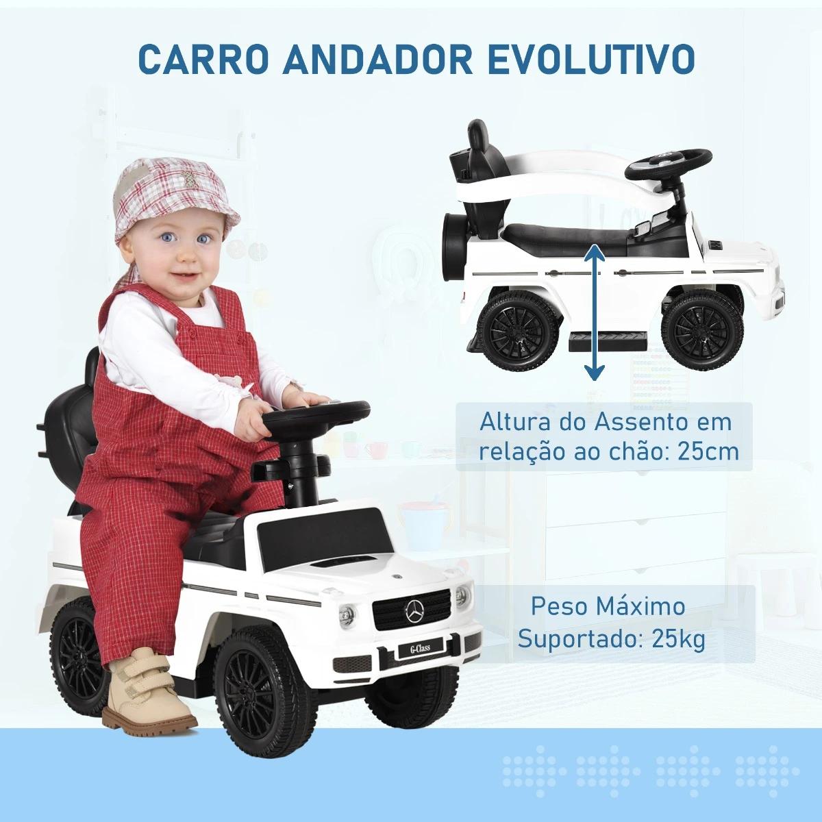 Carro de Passeio Carro Andador para Crianças acima de 12 Meses Mercedes G350 com Buzina Capô Removível Encosto e Suporte de Prot