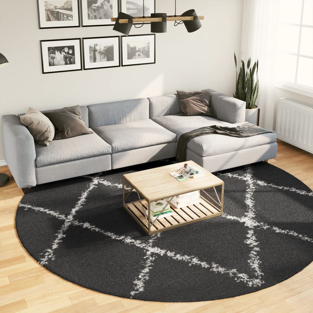 Tapete shaggy de pelo alto pamplona ø 280 cm preto e creme