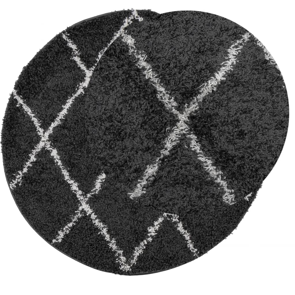 Tapete shaggy de pelo alto pamplona ø 280 cm preto e creme