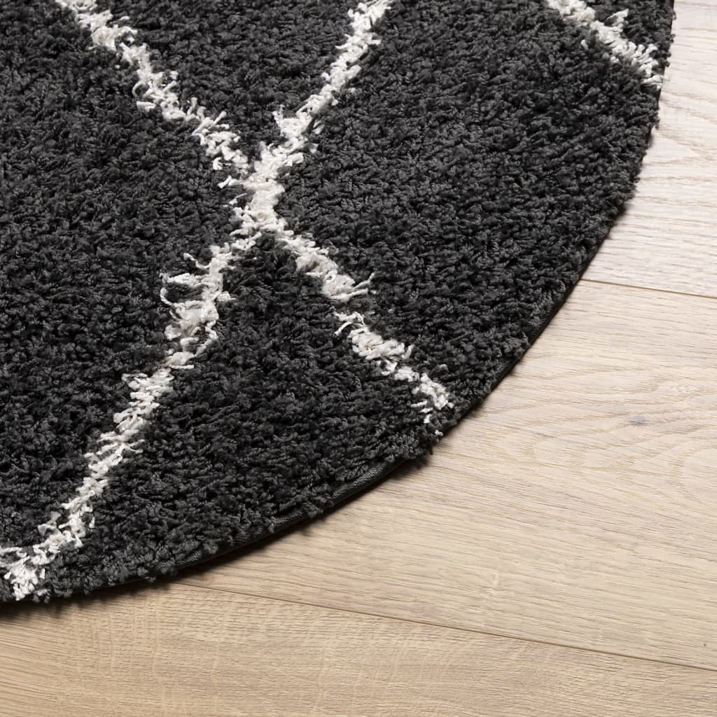 Tapete shaggy de pelo alto pamplona ø 280 cm preto e creme