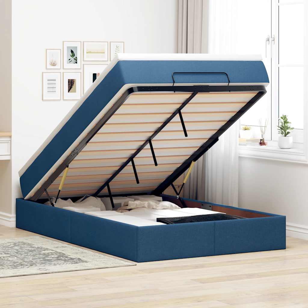 Estrutura de cama otomana com colchão 120x200 cm tecido azul