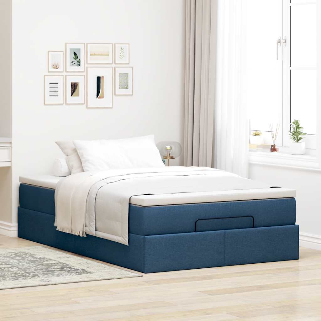 Estrutura de cama otomana com colchão 120x200 cm tecido azul