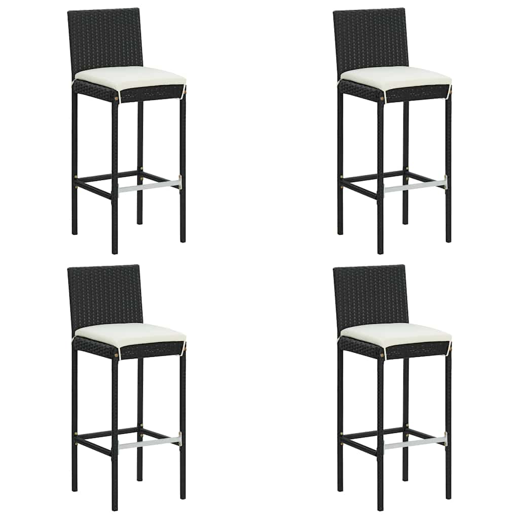 5 Pcs conjunto de bar p/ exterior c/ almofadões vime PE preto
