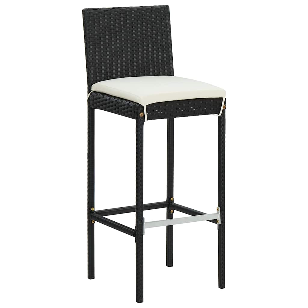 5 Pcs conjunto de bar p/ exterior c/ almofadões vime PE preto
