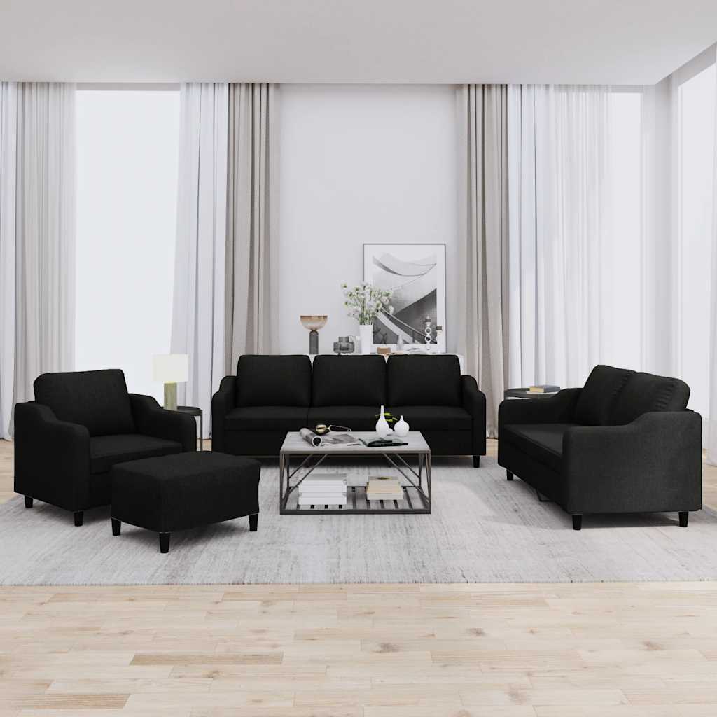 4 Pcs conjunto de sofás com almofadões tecido preto