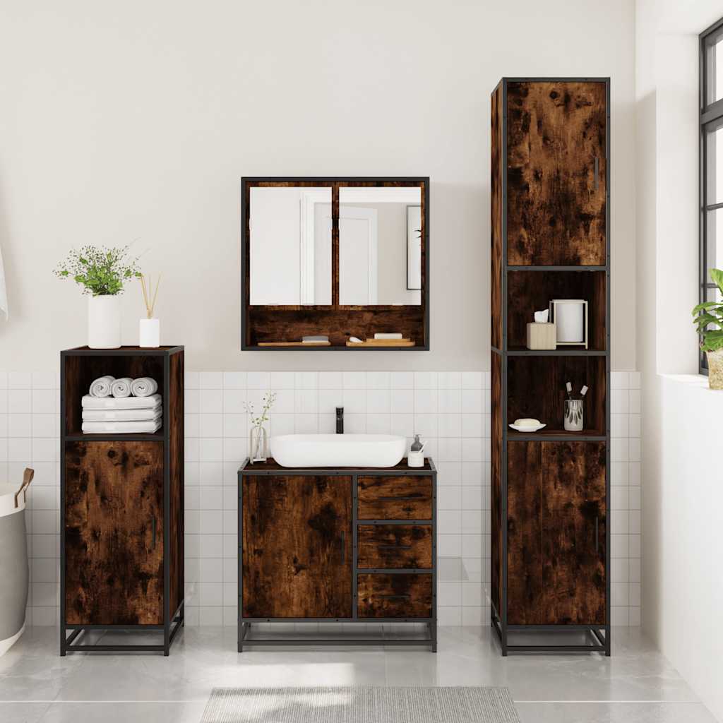 3 Pcs conjunto de móveis wc madeira processada carvalho fumado