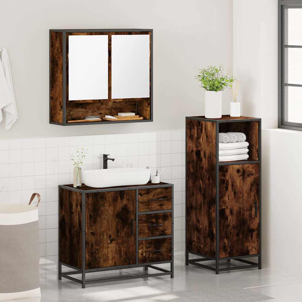 3 Pcs conjunto de móveis wc madeira processada carvalho fumado