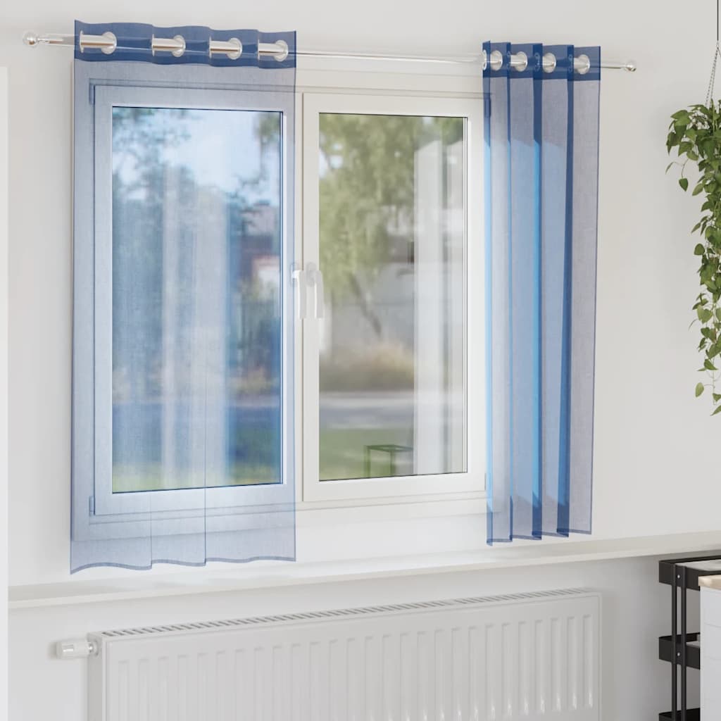 Cortinas de voile com ilhós 2 pcs azul real
