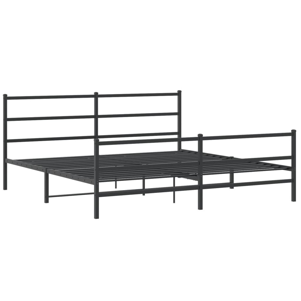 Estrutura de cama painéis cabeceira e pés 200x200cm metal preto