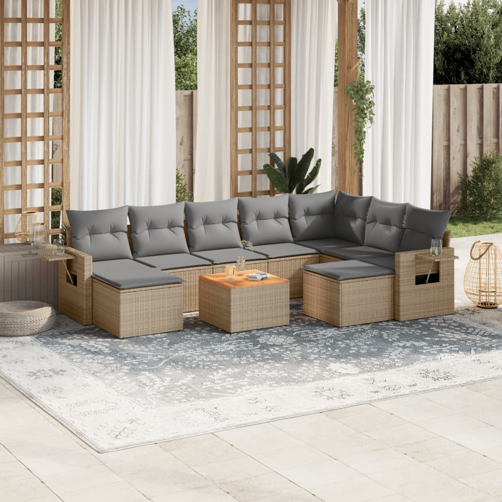 10 Pcs conjunto de sofás p/ jardim com almofadões vime PE bege