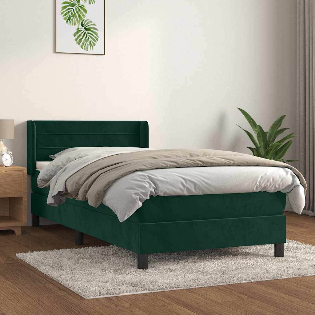 Cama com molas/colchão 80x200 cm veludo verde-escuro