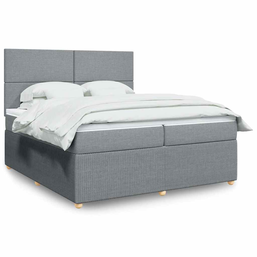 Cama com molas/colchão 200x200 cm tecido cinza-claro