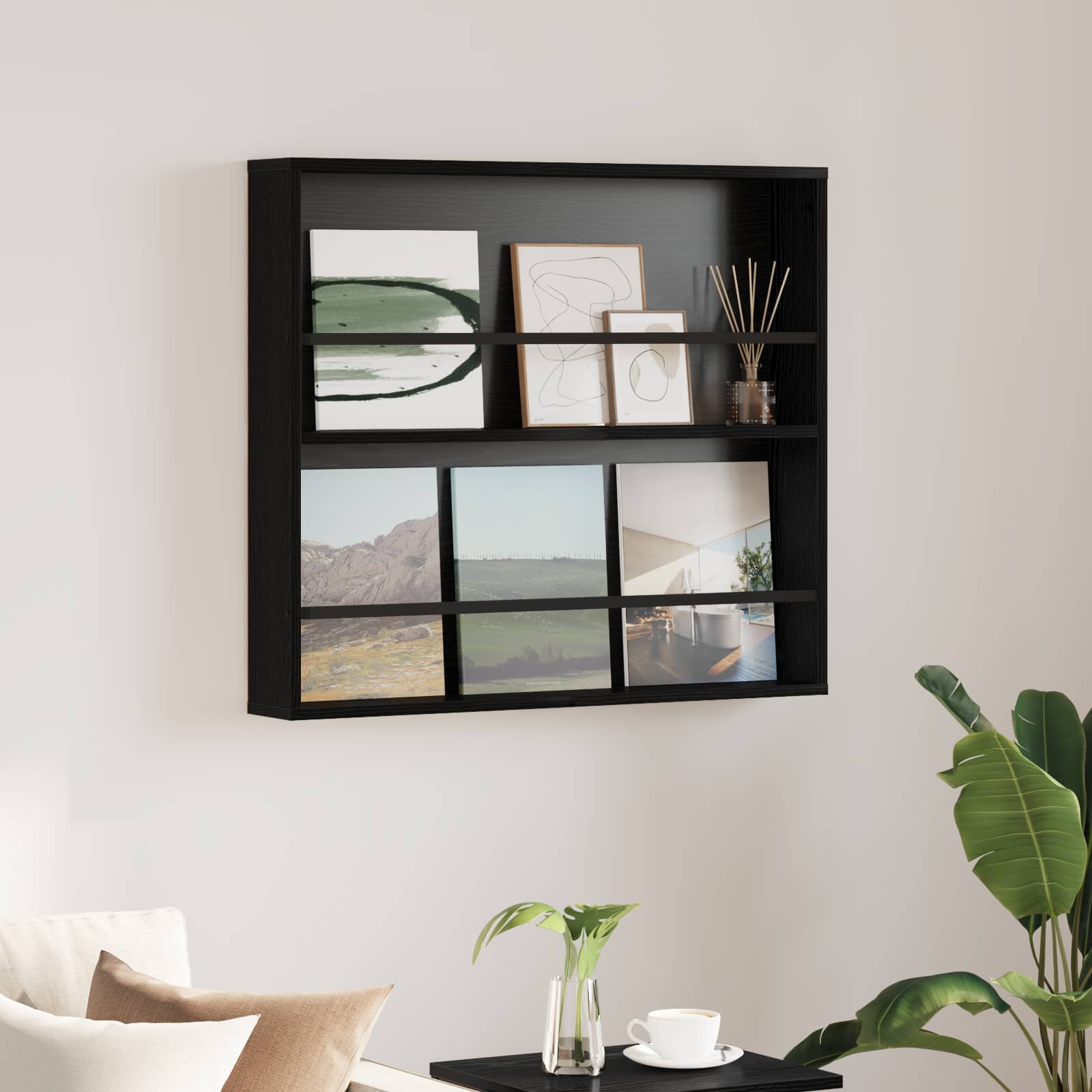 Estante de revistas carvalho preto 80 x 12 x 70 cm