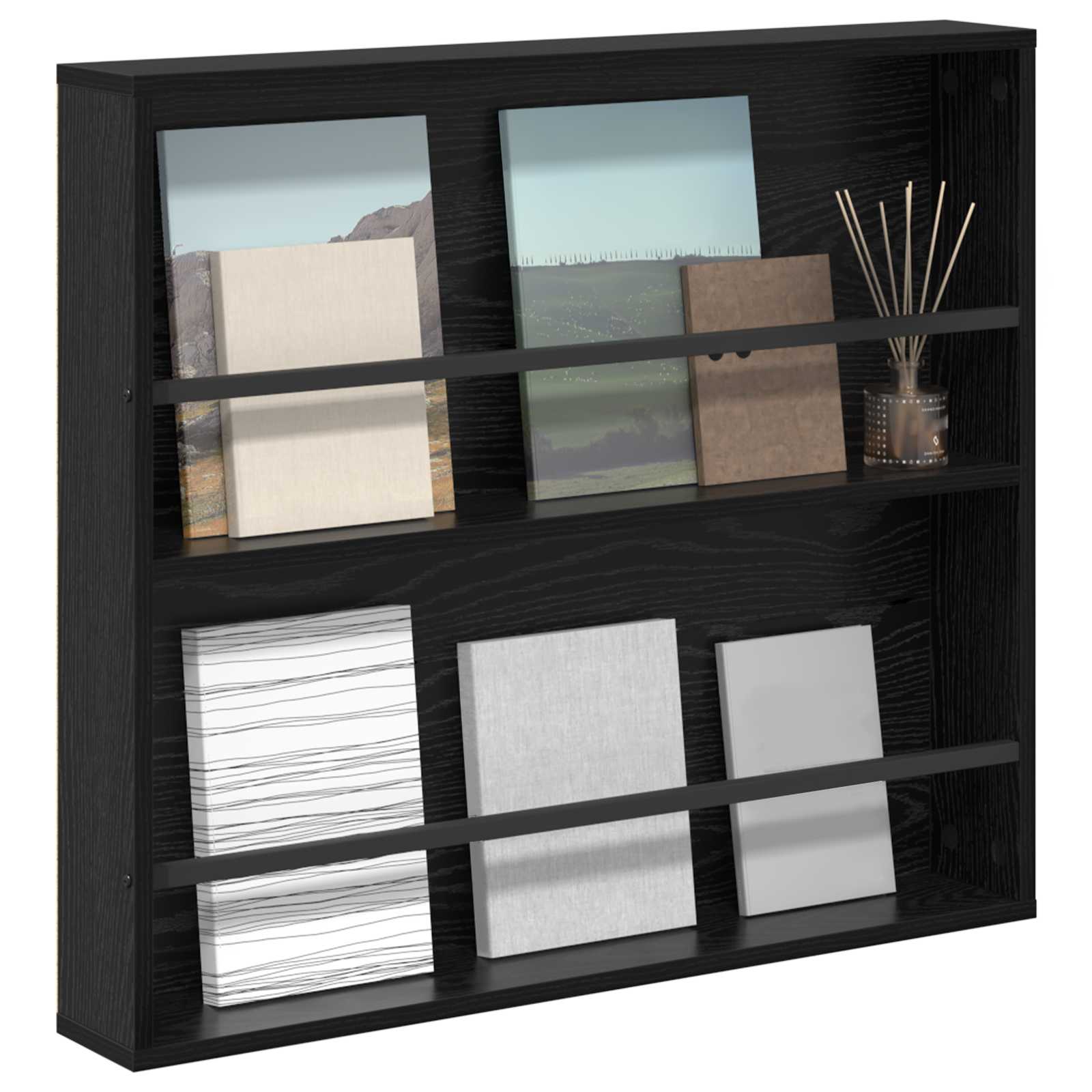 Estante de revistas carvalho preto 80 x 12 x 70 cm