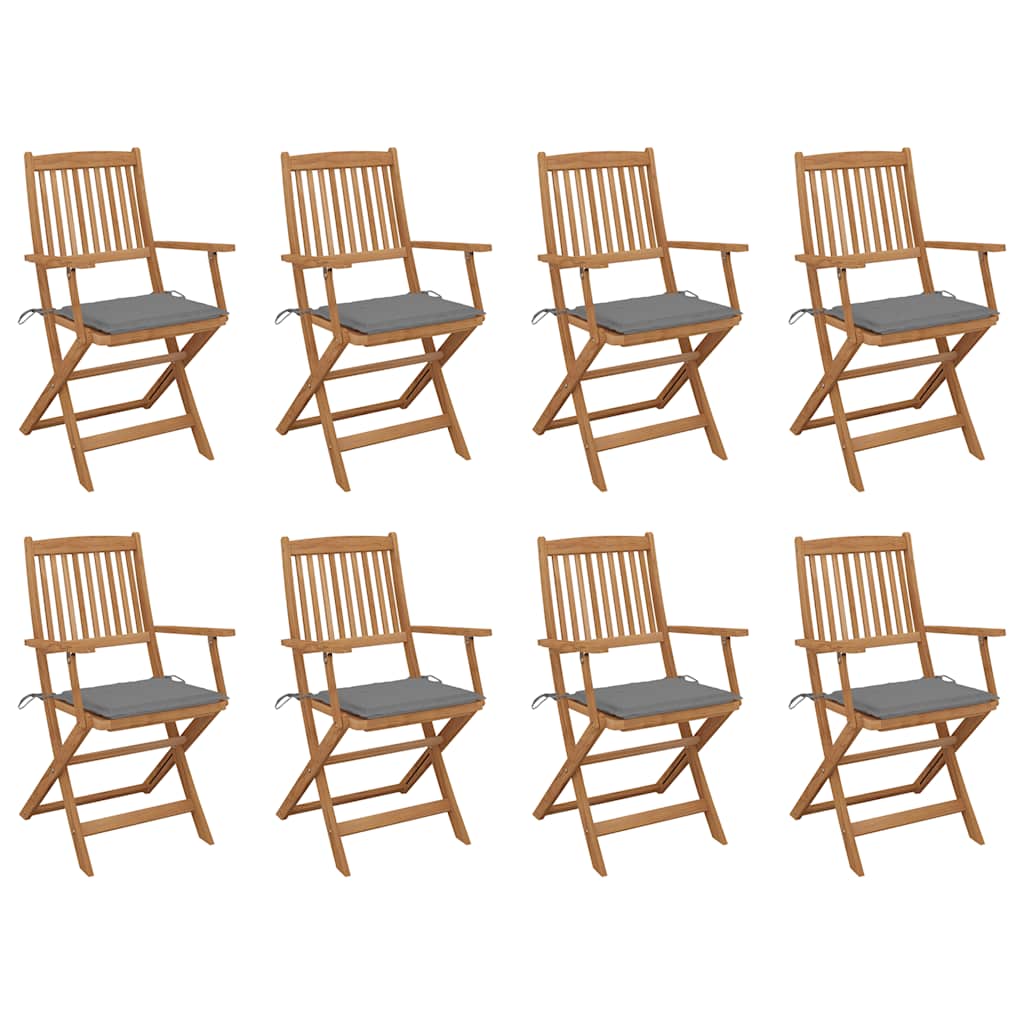 Cadeiras de exterior dobráveis c/ almofadões 8pcs acácia maciça