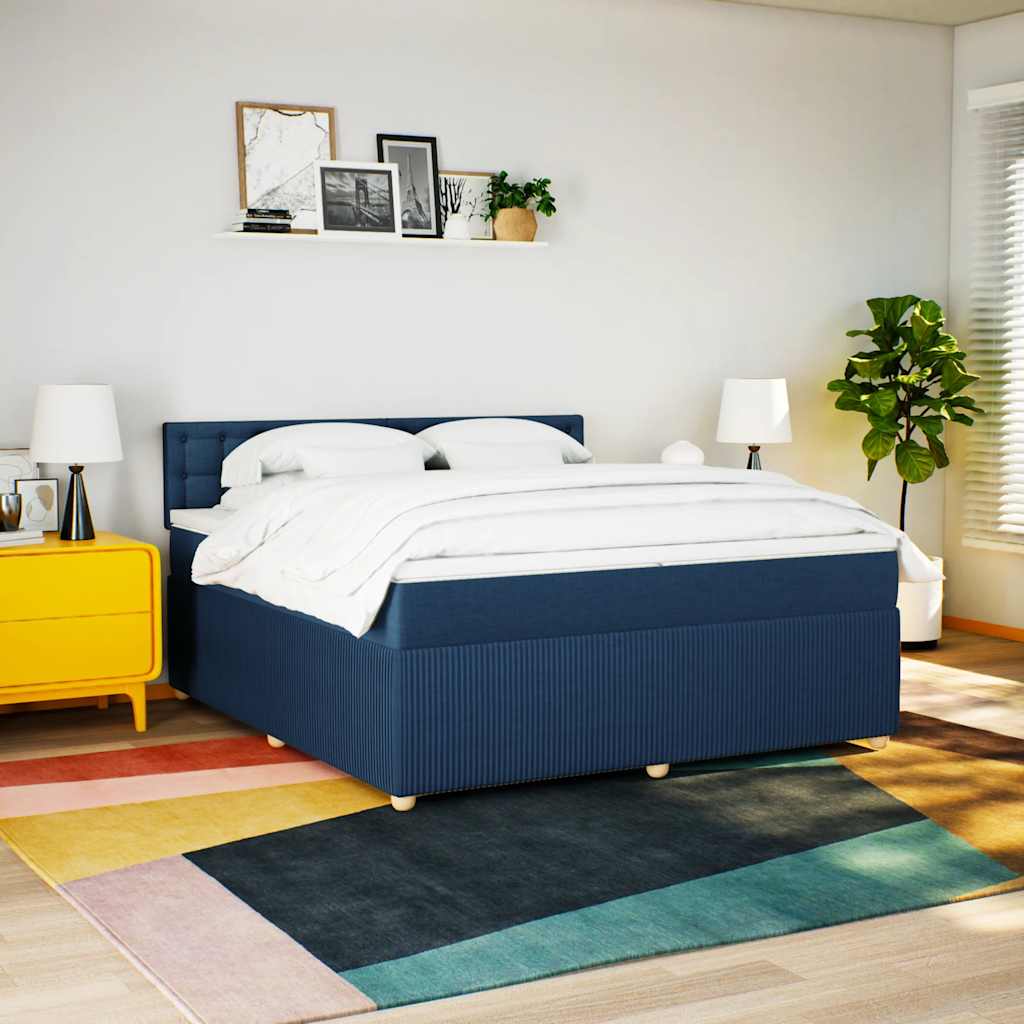 Cama com molas/colchão 200x200 cm tecido azul