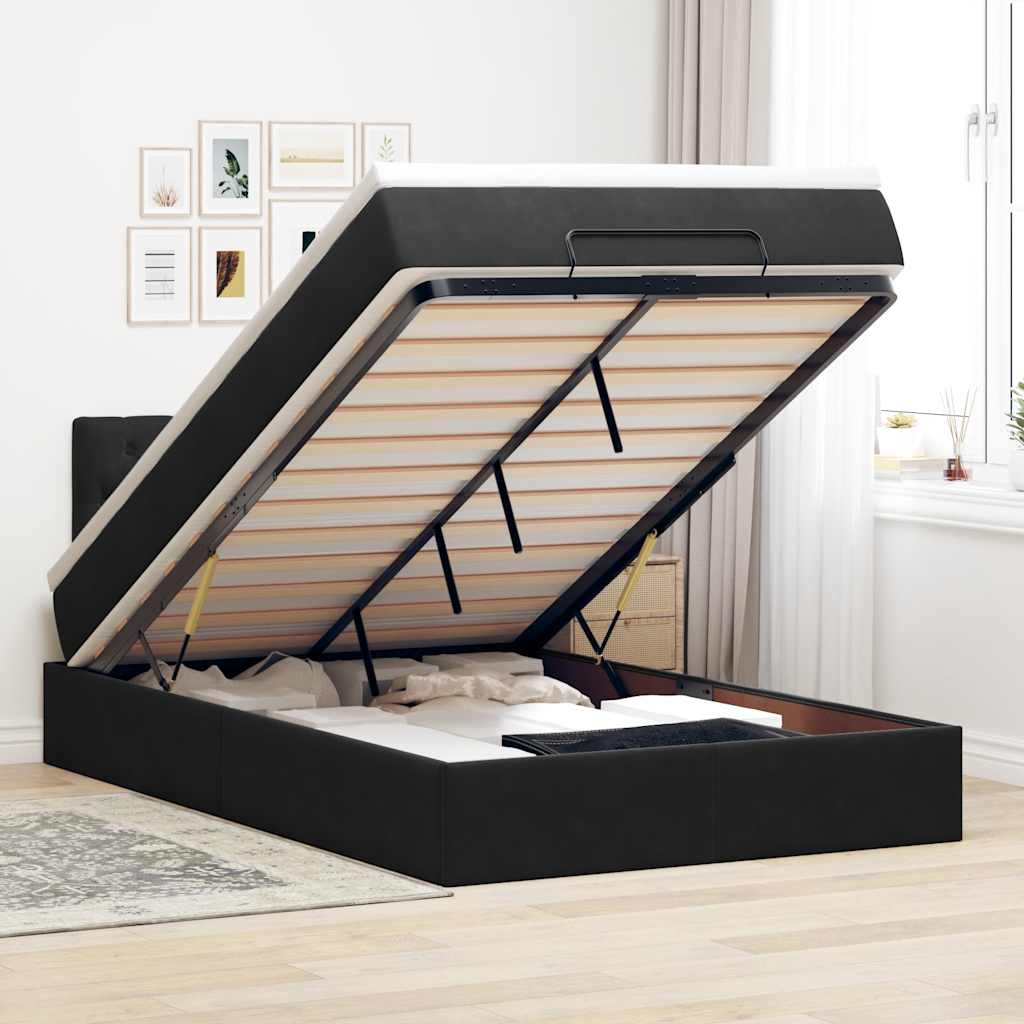 Cama otomana com colchão 120x190 cm veludo preto