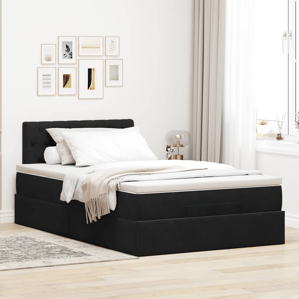 Cama otomana com colchão 120x190 cm veludo preto