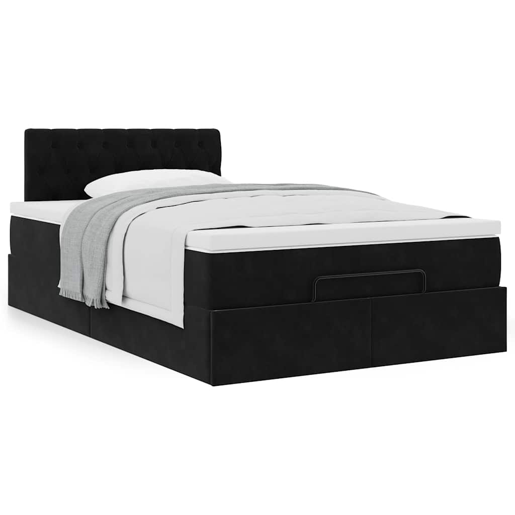 Cama otomana com colchão 120x190 cm veludo preto