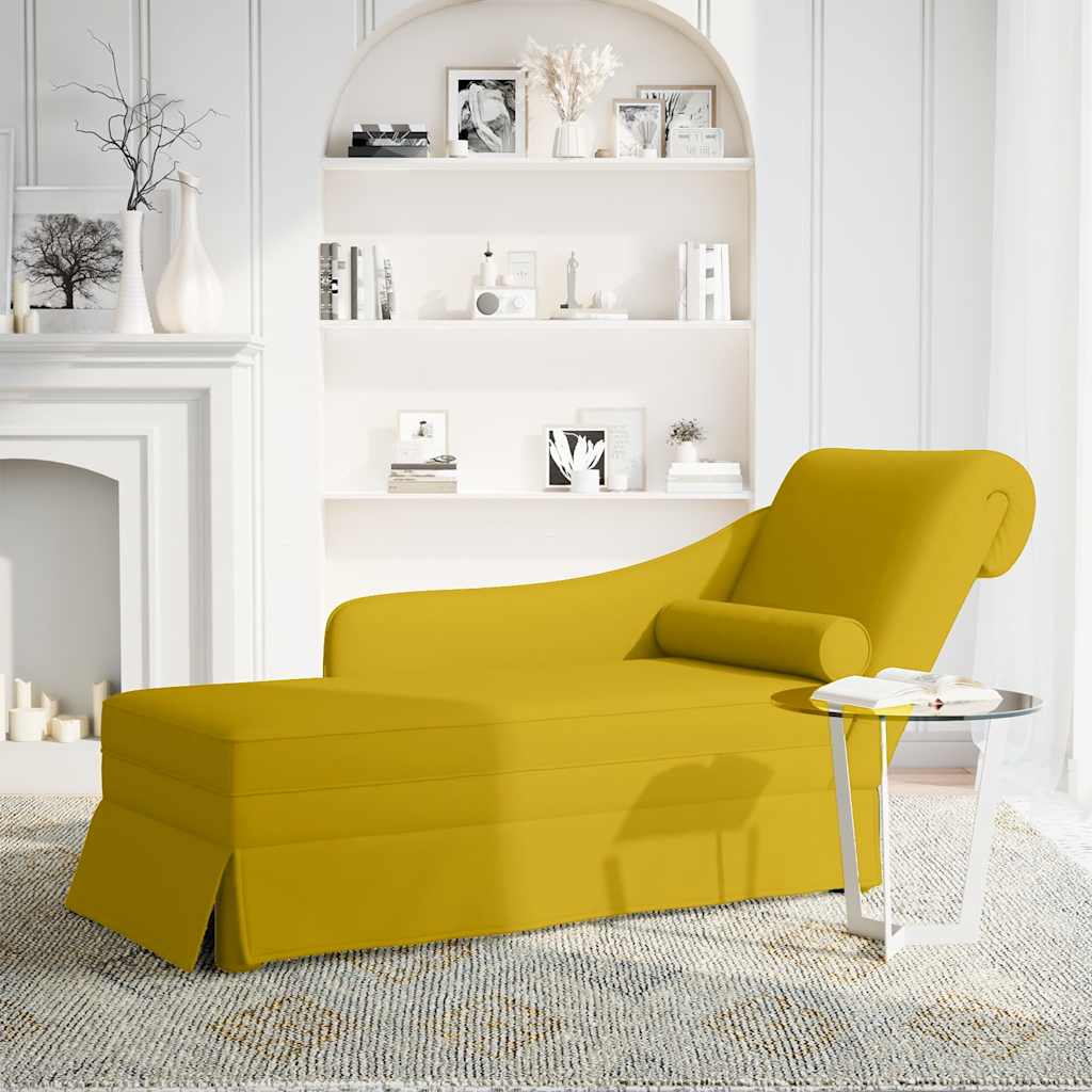 Chaise-longue com almofada e apoio braço direito veludo amarelo