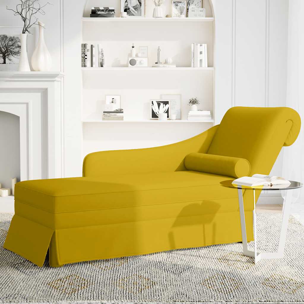 Chaise-longue com almofada e apoio braço direito veludo amarelo