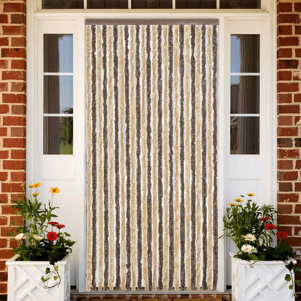 Cortina anti-insetos 100x220 cm chenille castanho-escuro e bege