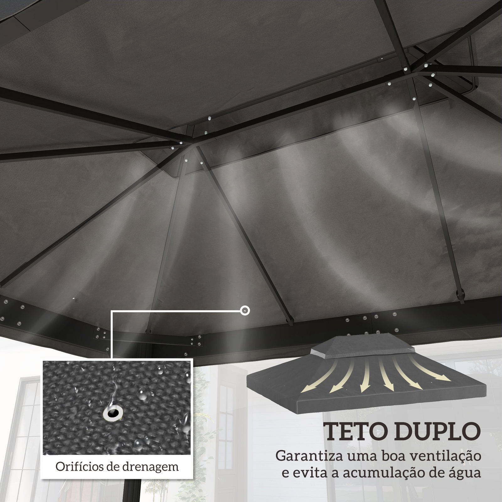 Toldo de substituição para pérgola 4x3 m toldo para pérgola com teto duplo e proteção UV 30+ cinza