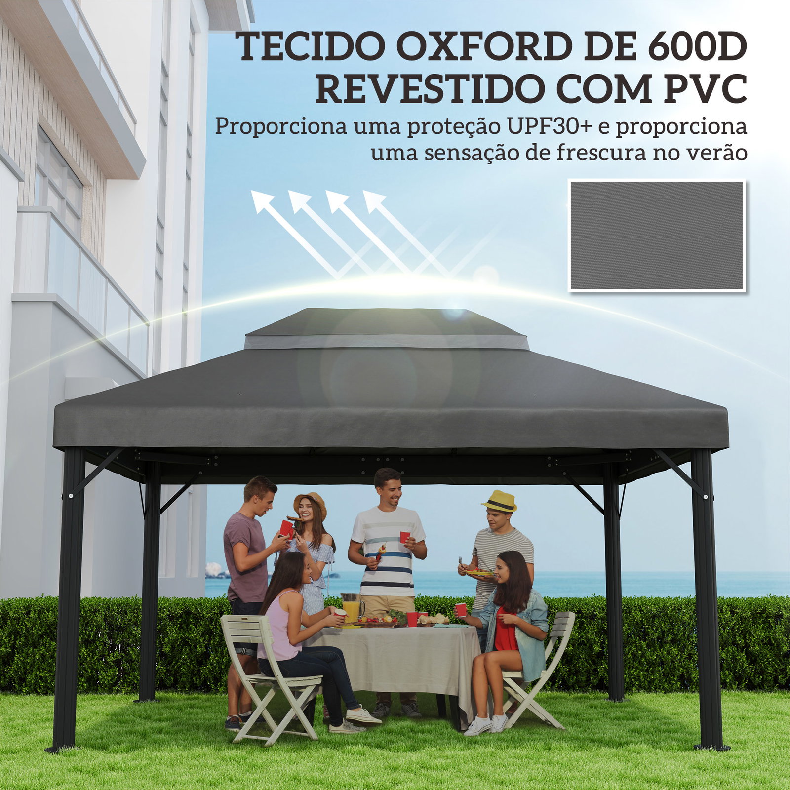 Toldo de substituição para pérgola 4x3 m toldo para pérgola com teto duplo e proteção UV 30+ cinza