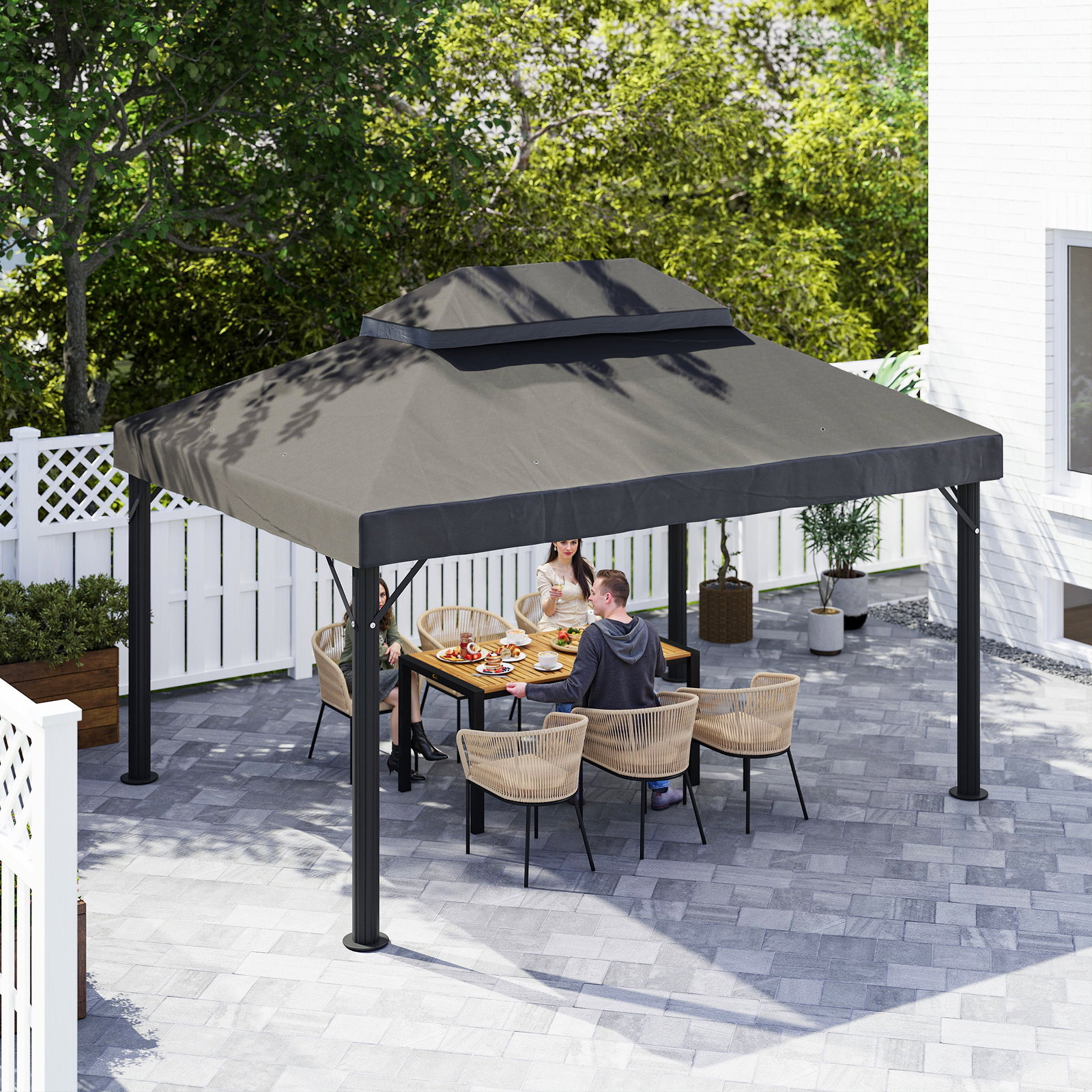 Toldo de substituição para pérgola 4x3 m toldo para pérgola com teto duplo e proteção UV 30+ cinza