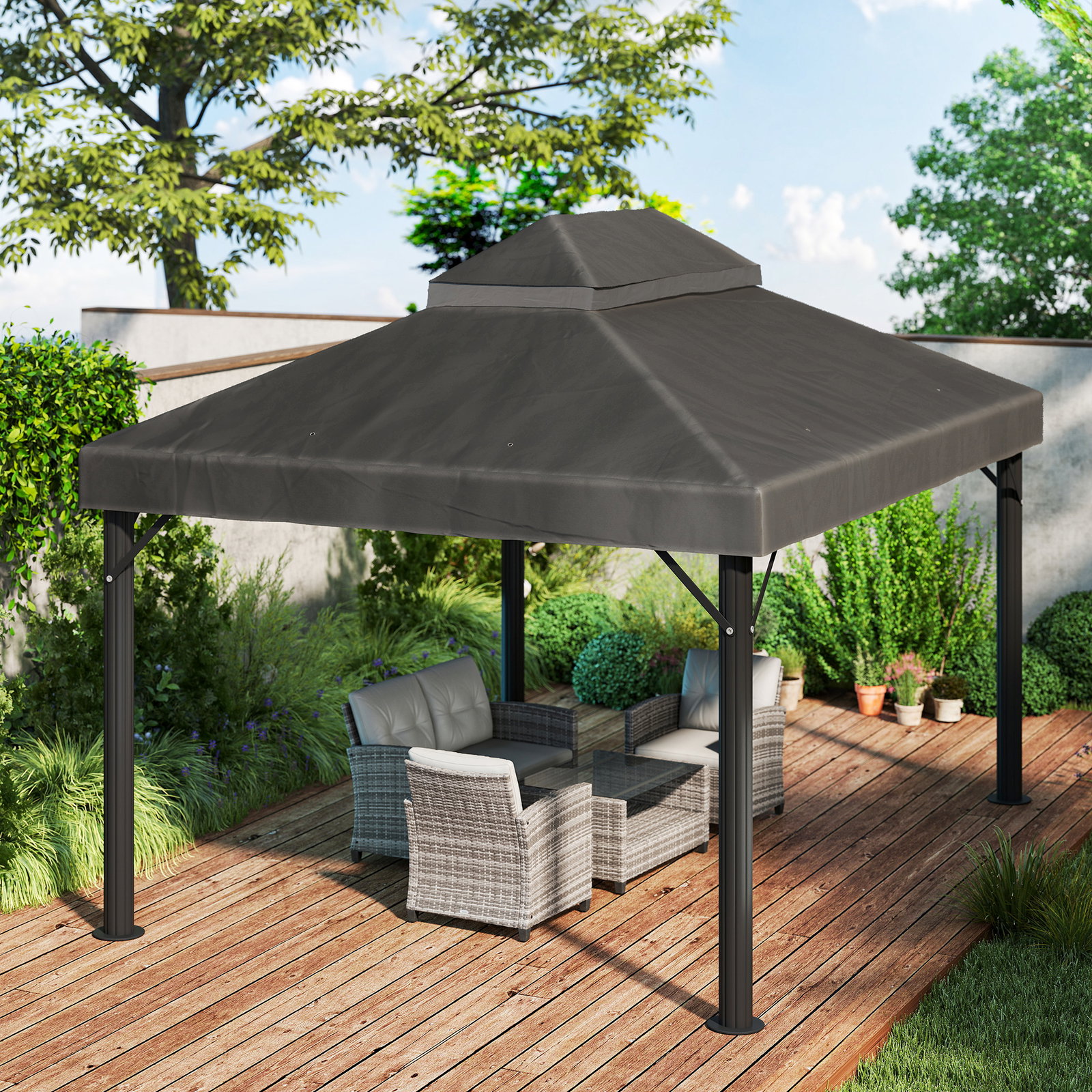 Toldo de substituição para pérgola 4x3 m toldo para pérgola com teto duplo e proteção UV 30+ cinza