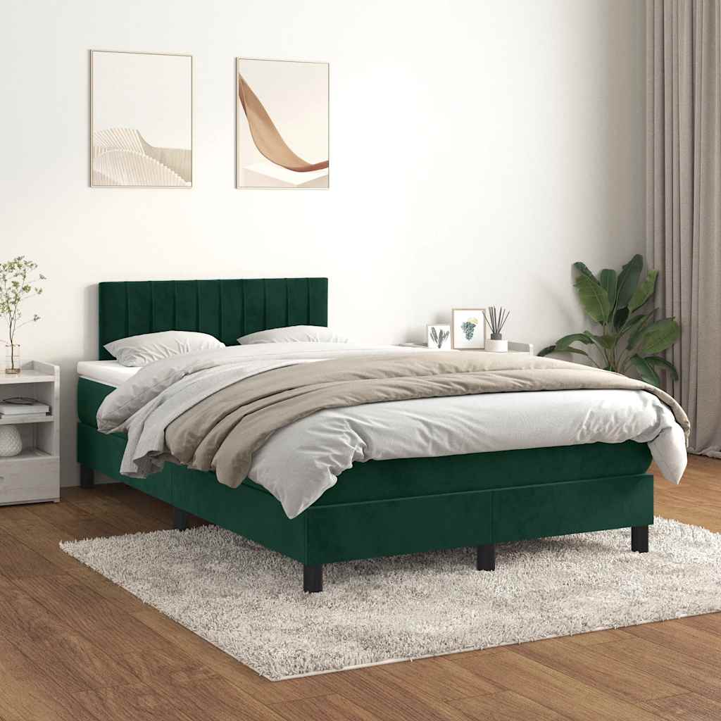 Cama boxspring com colchão 120x190 cm veludo verde-escuro
