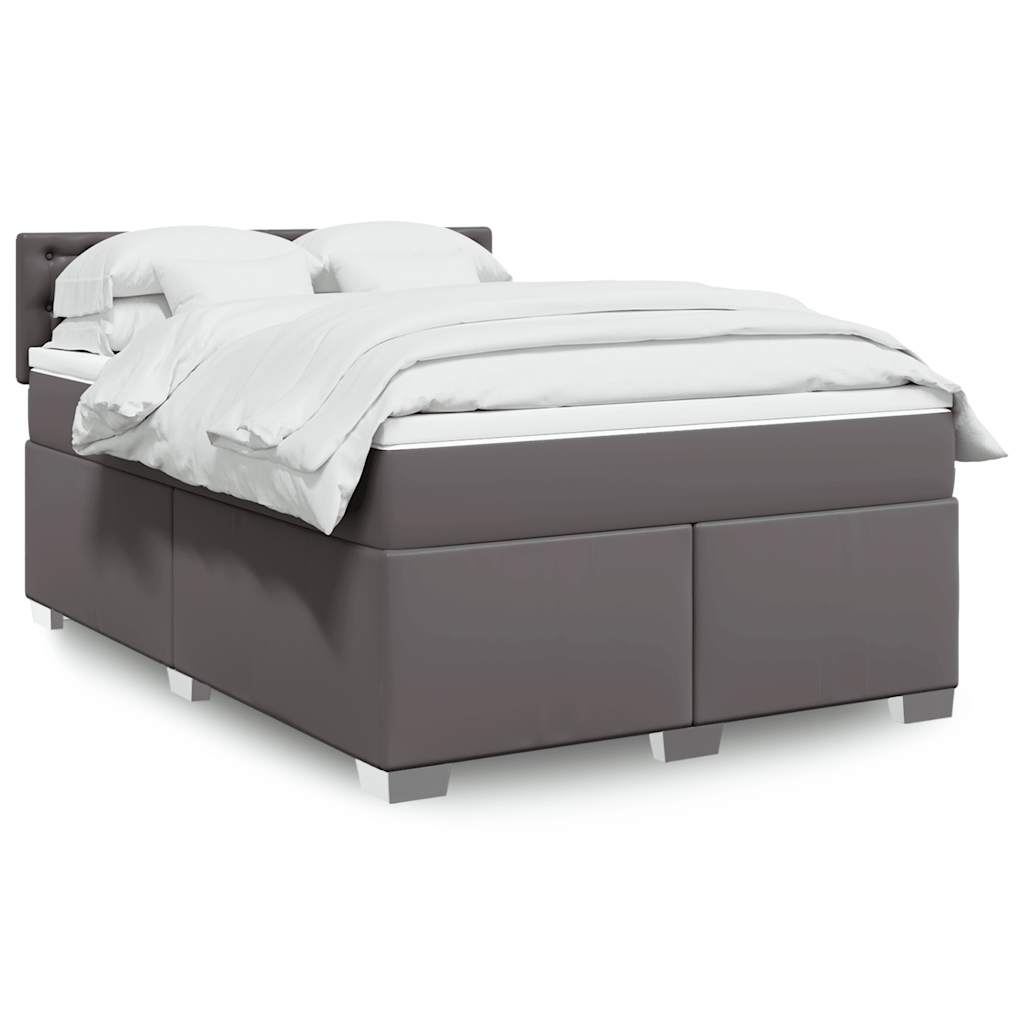 Cama com molas/colchão 140x190 cm couro artificial cinzento