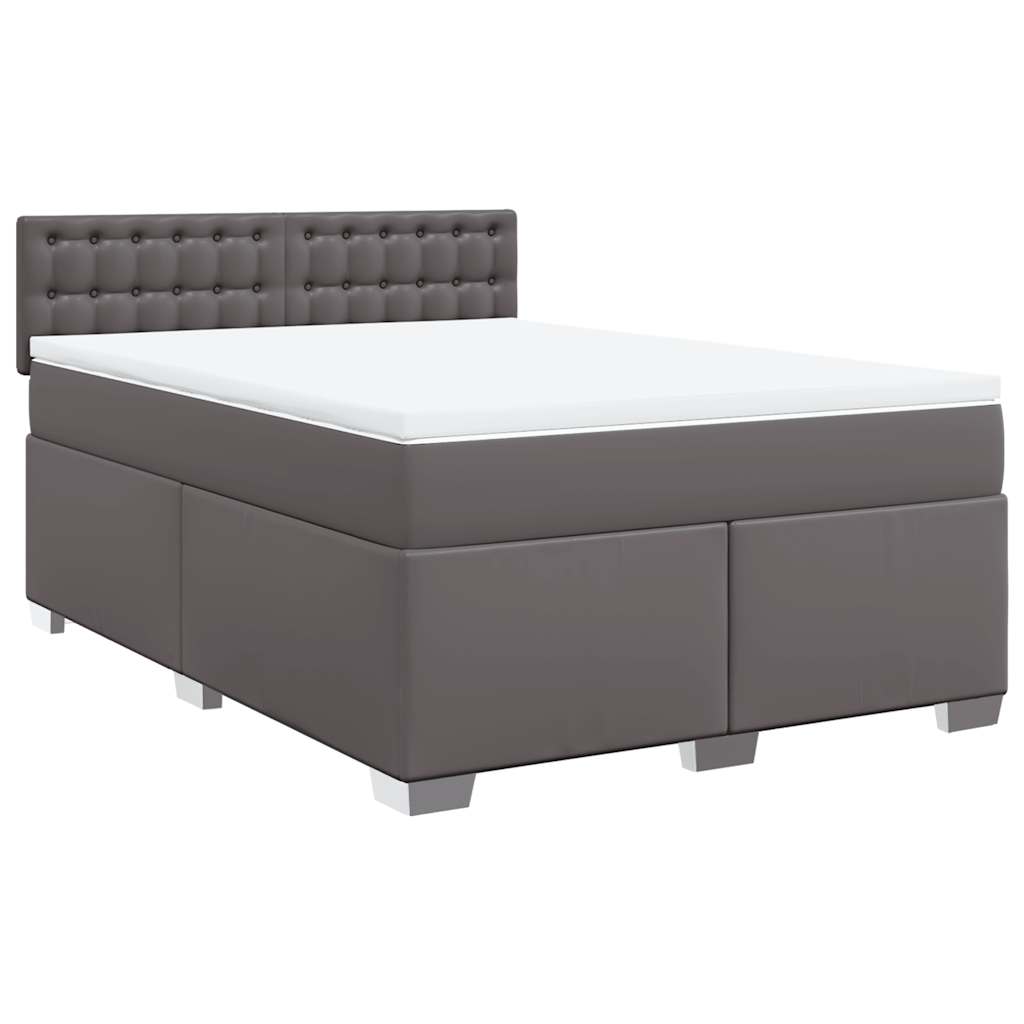 Cama com molas/colchão 140x190 cm couro artificial cinzento