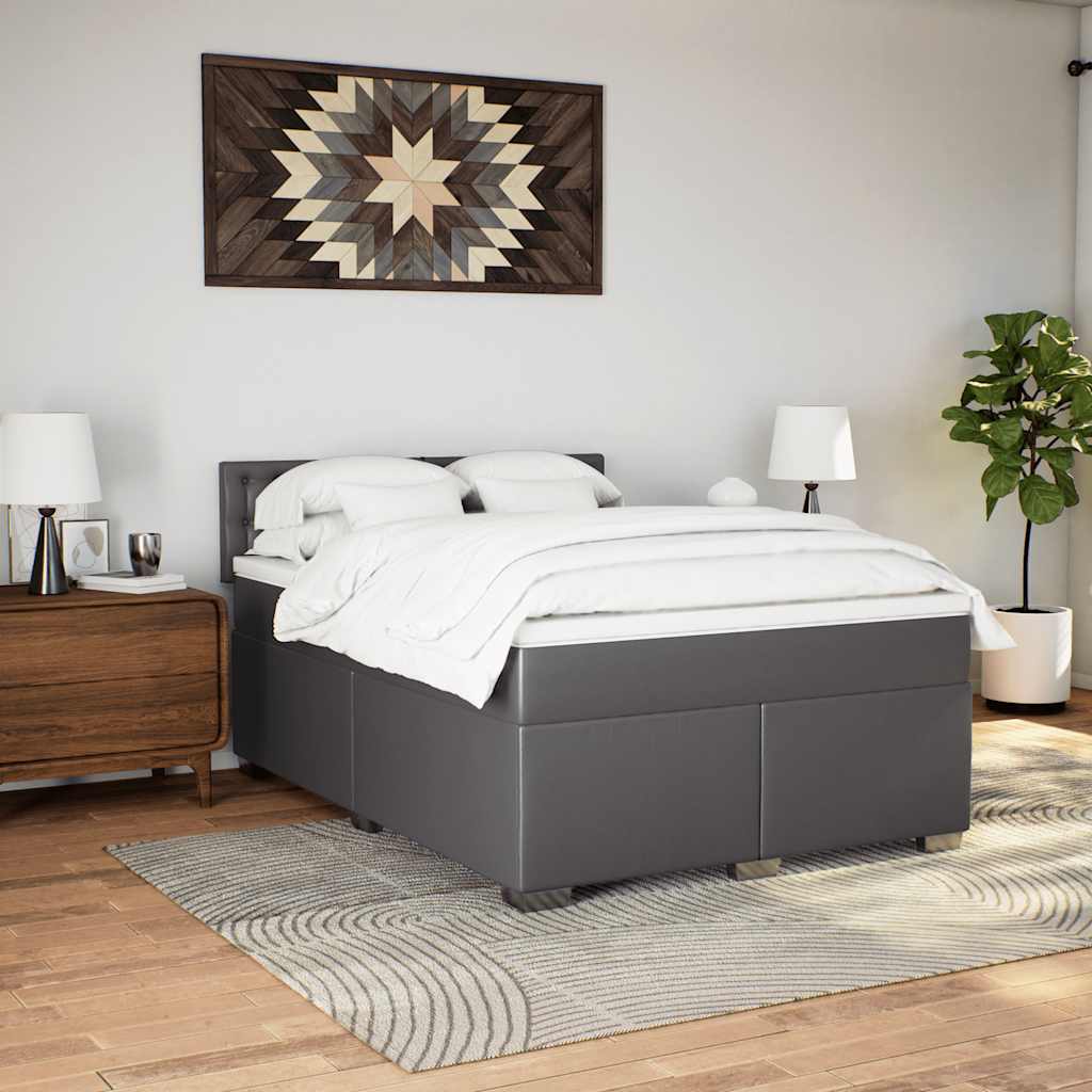 Cama com molas/colchão 140x190 cm couro artificial cinzento