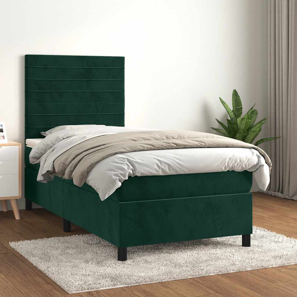 Cama com molas/colchão 100x200 cm veludo verde-escuro