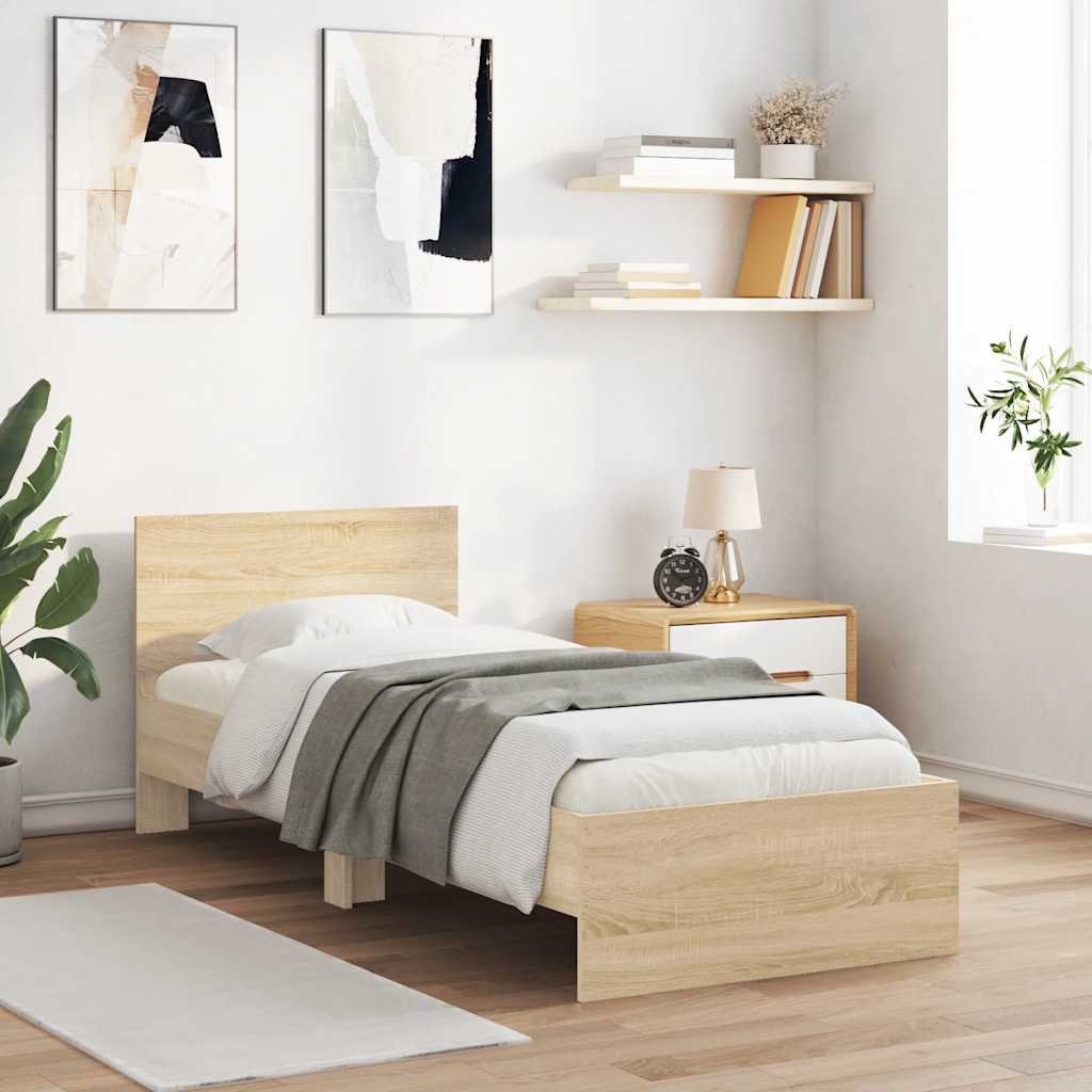 Cama sem colchão com cabeceira 75x190 cm carvalho sonoma