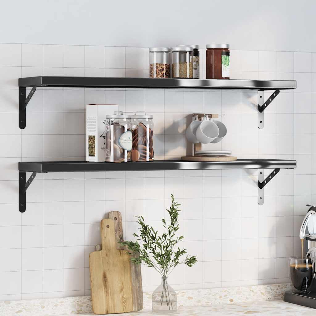 Prateleiras de parede 2pcs 100x23,5cm aço inoxidável prateado