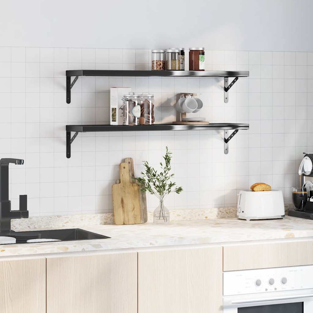 Prateleiras de parede 2pcs 100x23,5cm aço inoxidável prateado