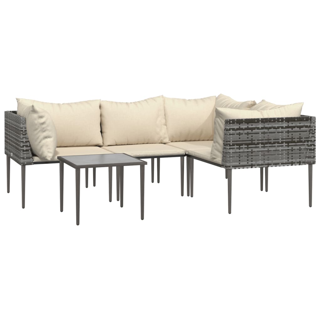 5 Pcs conjunto lounge de jardim c/ almofadões vime PE cinzento