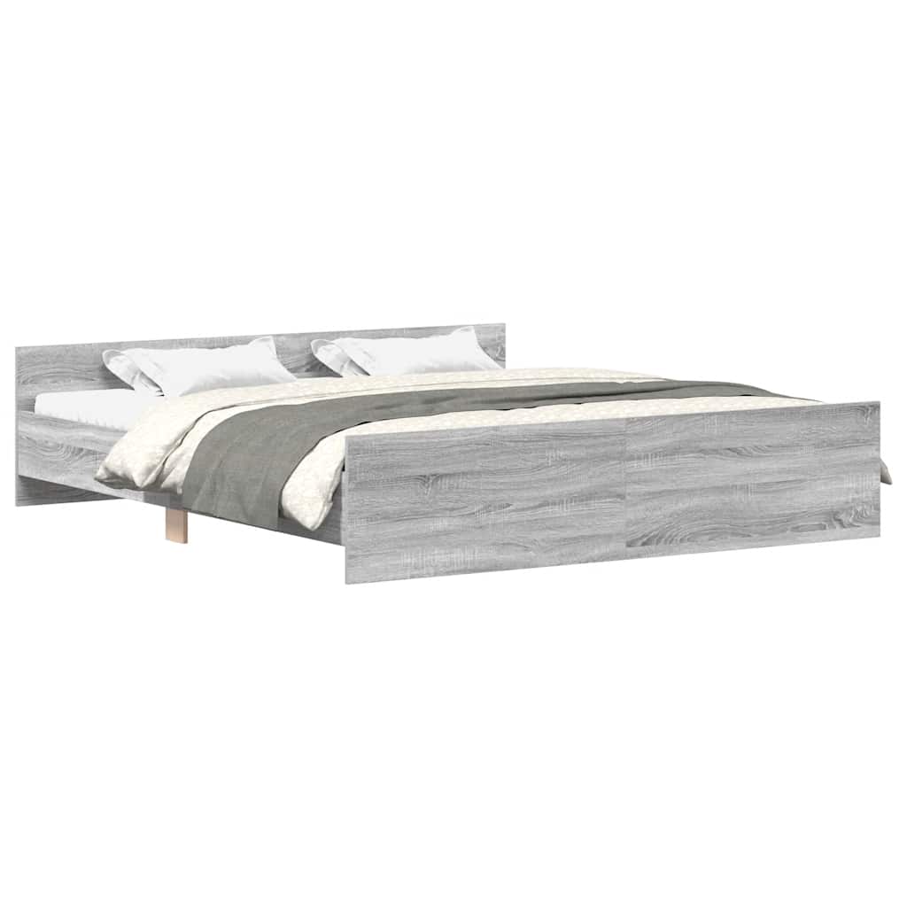 Estrutura cama c/ cabeceira e apoio pés 160x200 cm cinza sonoma